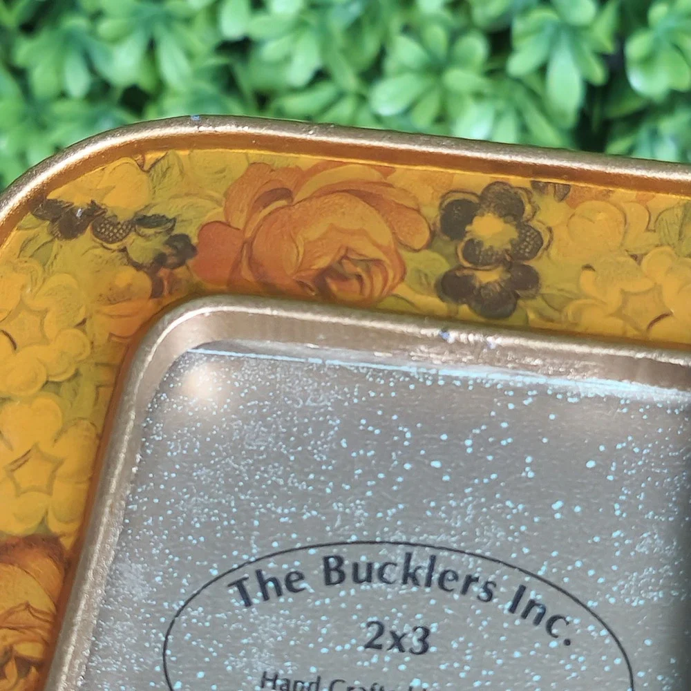 VTG Fifth Ave Bucklers Inc Floral Enamel 2x3 Pic Frame Yellow Orange Rose #23